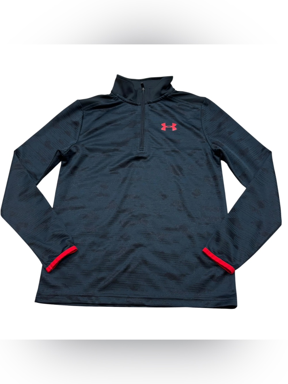 Boys Under Armour Brand Black and Red 1/4 Zip Long Sleeve Top Youth Medium